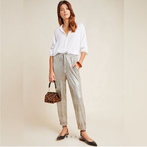 Anthropologie Silver Textured Pants